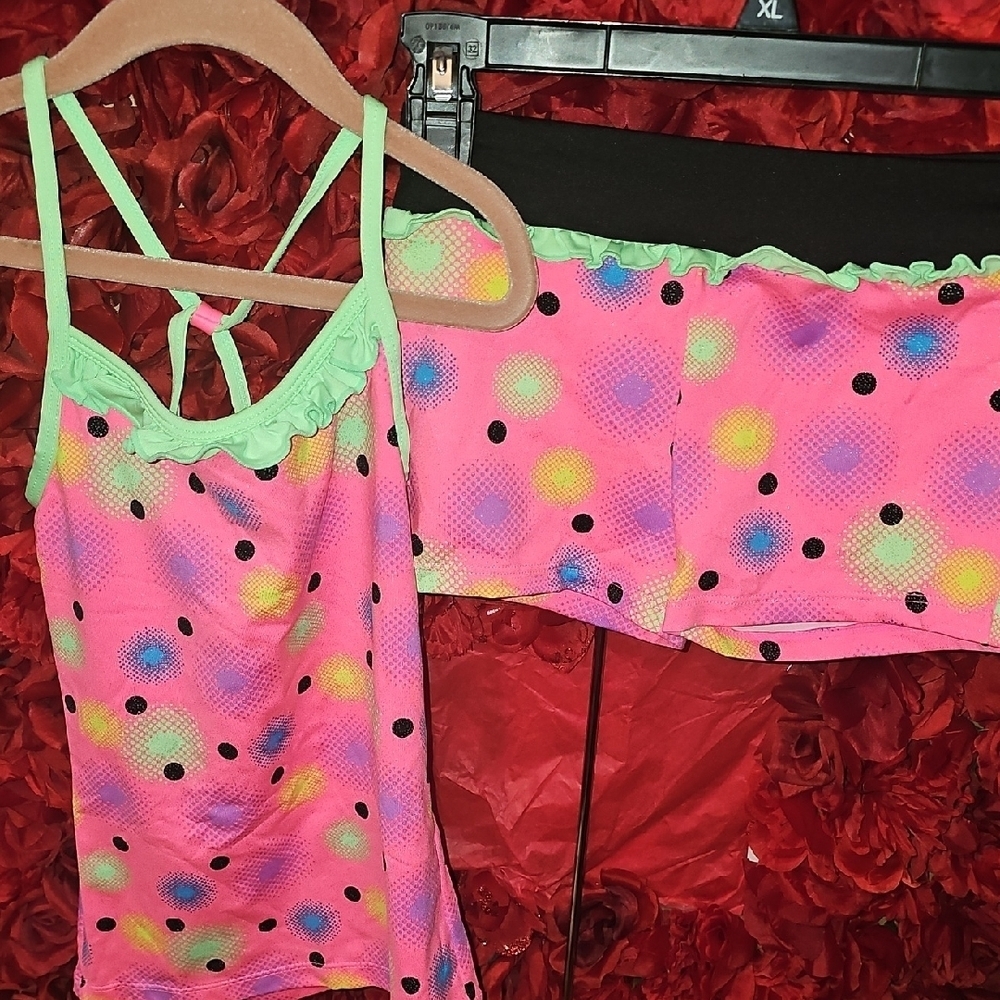 Danskin Girls Pink Polka Matching Gym Set Size 10/12